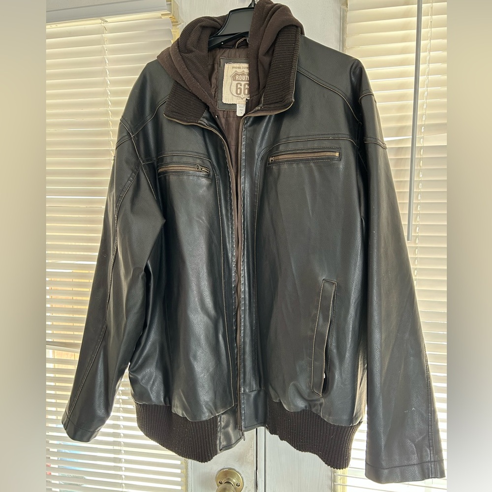 Route 66 hooded leather jacket 3X